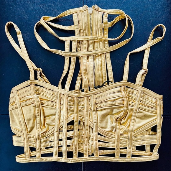 NWT XXS Dolls Kill Club EXX Deviant Treasure Bustier Top in Gold Back Zipper - Picture 10 of 14